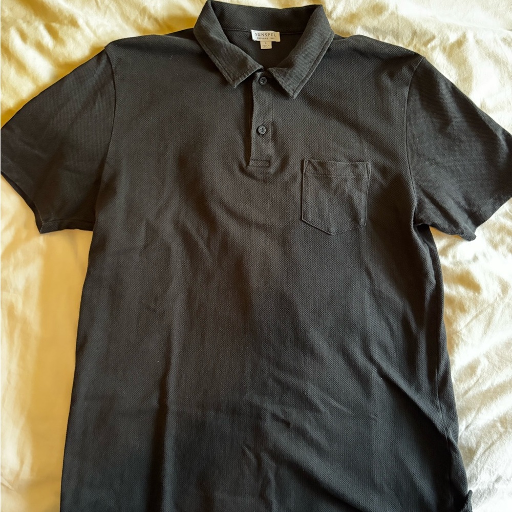 Sunspel Riviera Black Polo Shirt